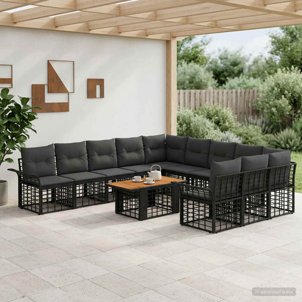vidaXL Tuinbank Set 12 st Zwart en Donkergrijs poly rattan