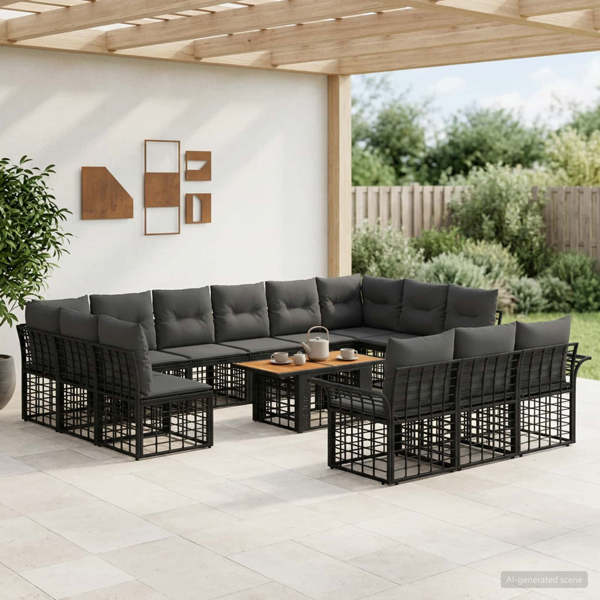 vidaXL Tuinbank Set 14 st Zwart en Donkergrijs poly rattan