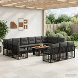 vidaXL Tuinbank Set 14 st Zwart en Donkergrijs poly rattan
