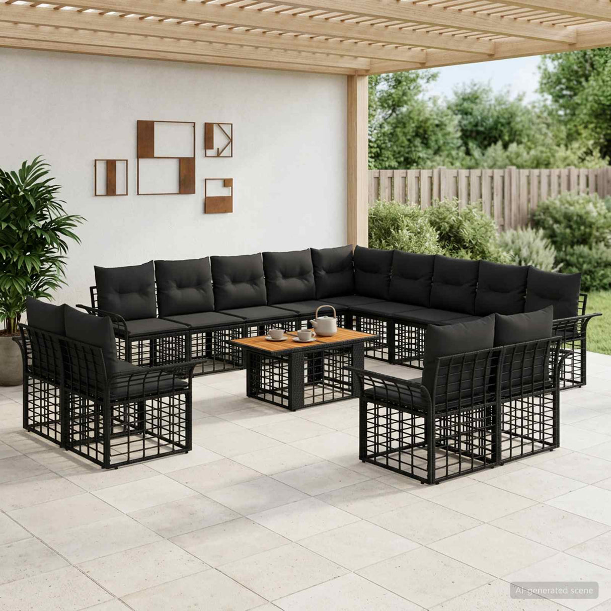 vidaXL Tuinbank Set 14 st Zwart en Donkergrijs poly rattan