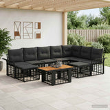 vidaXL Garden Bench Set 10 pcs Black and Dark Grey poly rattan
