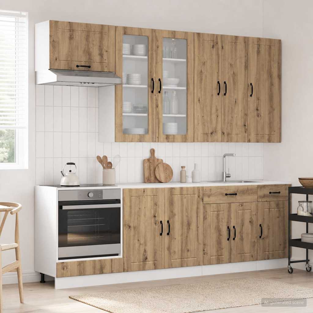 vidaXL Keukenblok LUCCA 8 pcs Wit Bewerkt hout