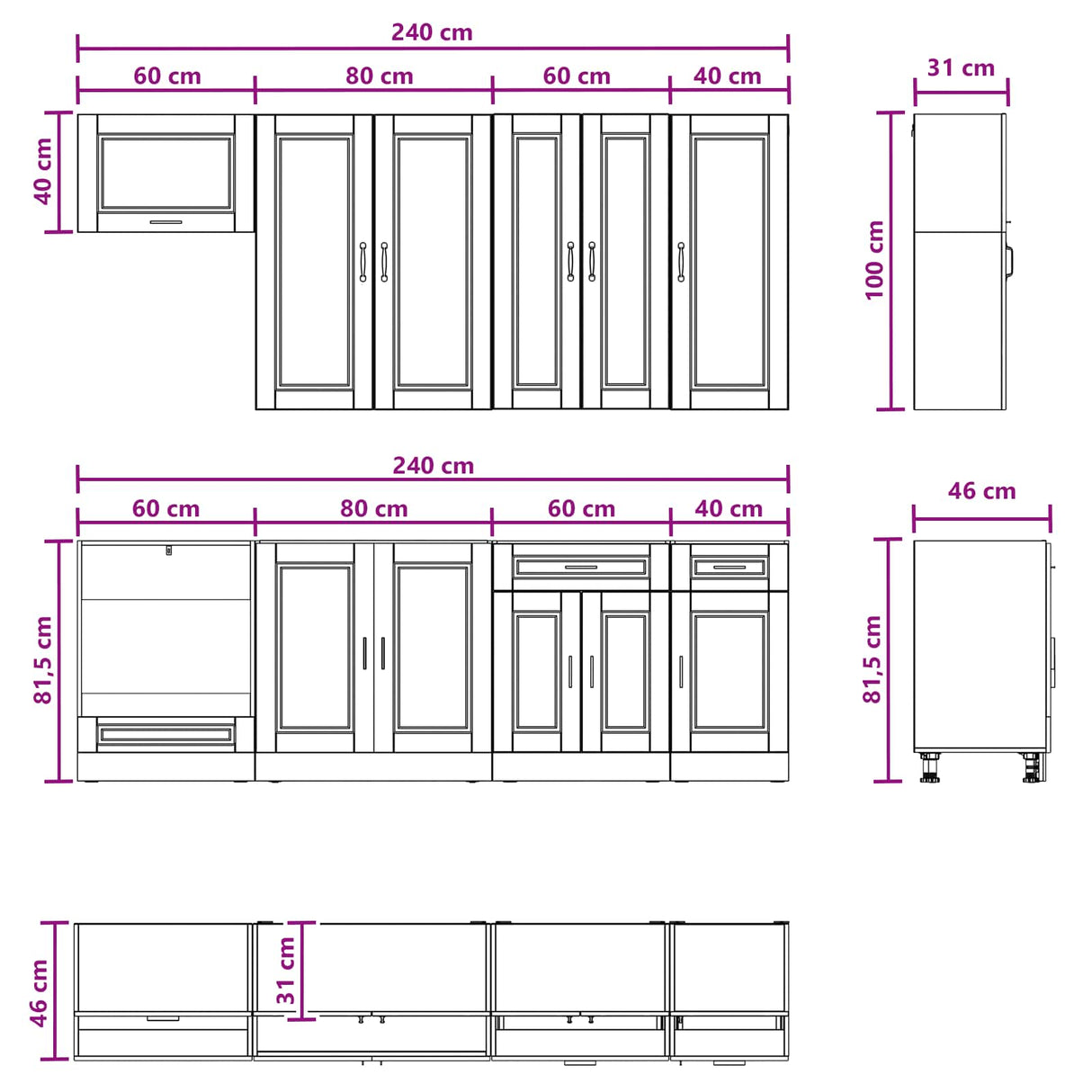 vidaXL Kitchen Set PORTO 8 pcs White Engineered Wood