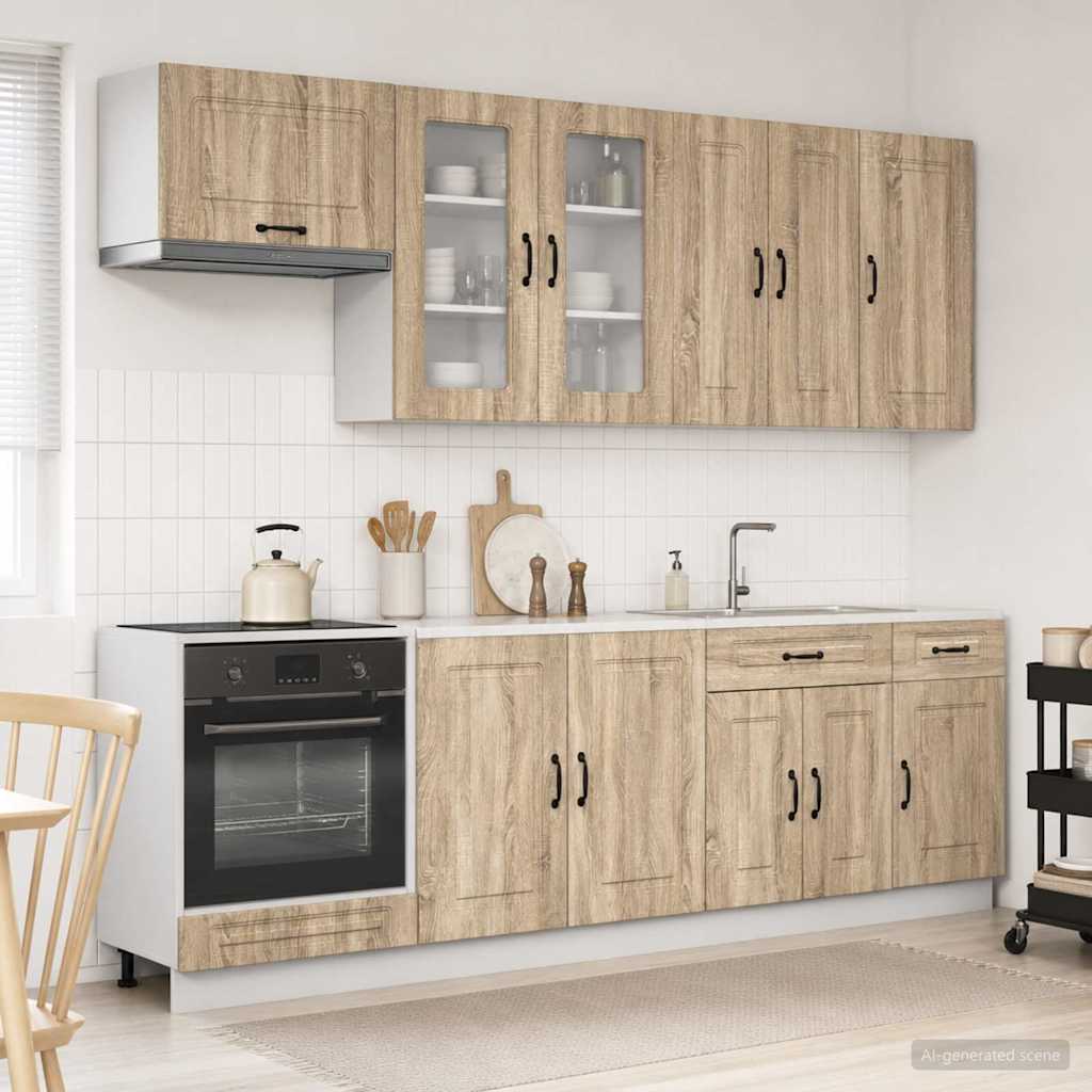 vidaXL Keukenblok KALMAR 8 pcs Wit Bewerkt hout