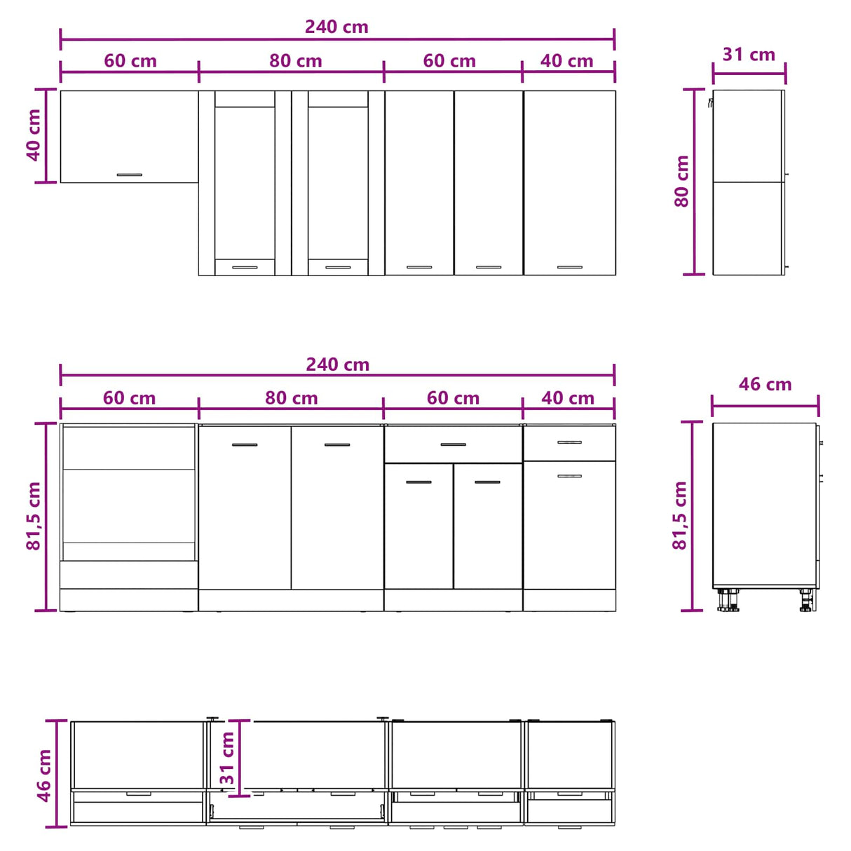 vidaXL Keukenblok LYON 8 pcs Wit Bewerkt hout