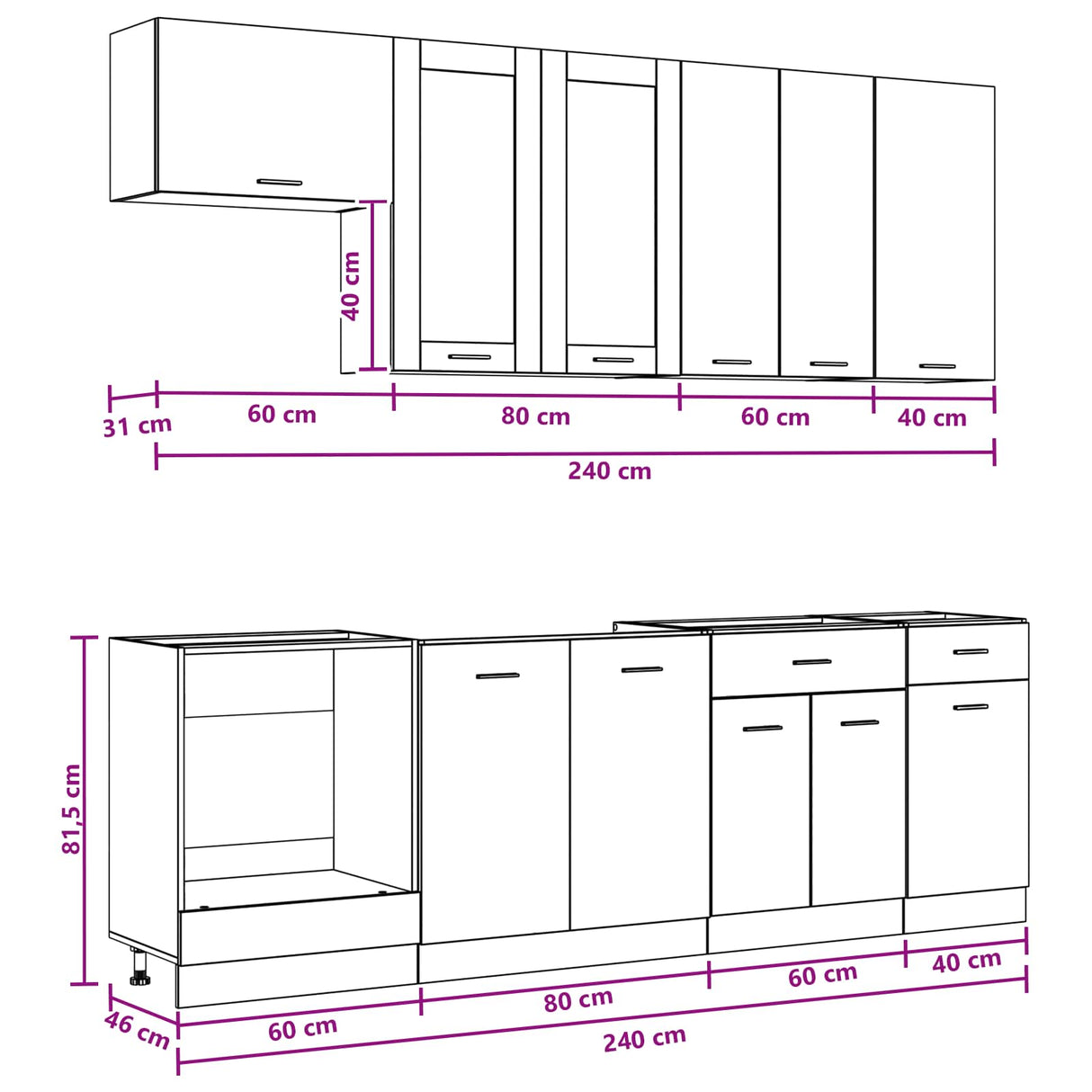 vidaXL Keukenblok LYON 8 pcs Wit Bewerkt hout