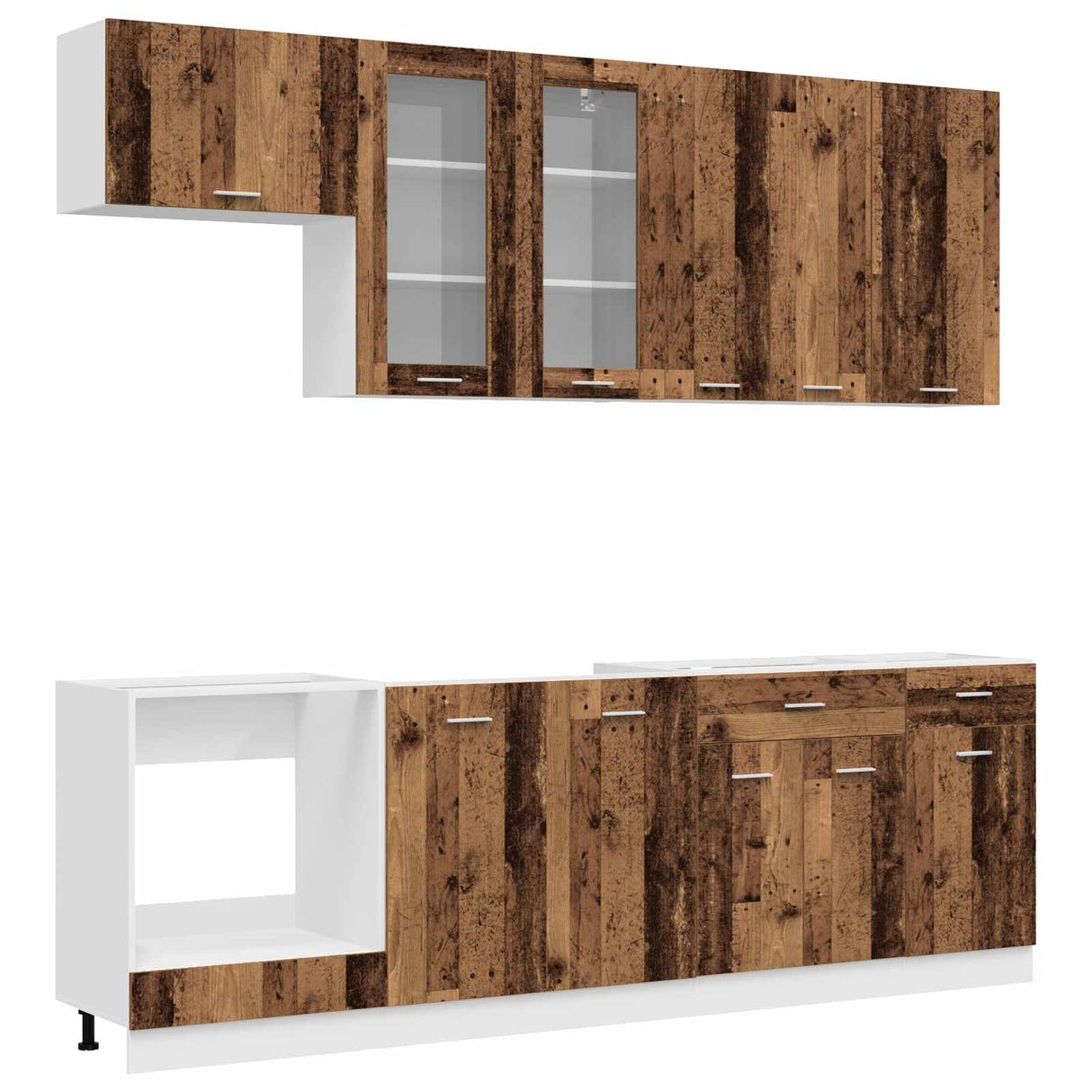 vidaXL Keukenblok LYON 8 pcs Wit Bewerkt hout