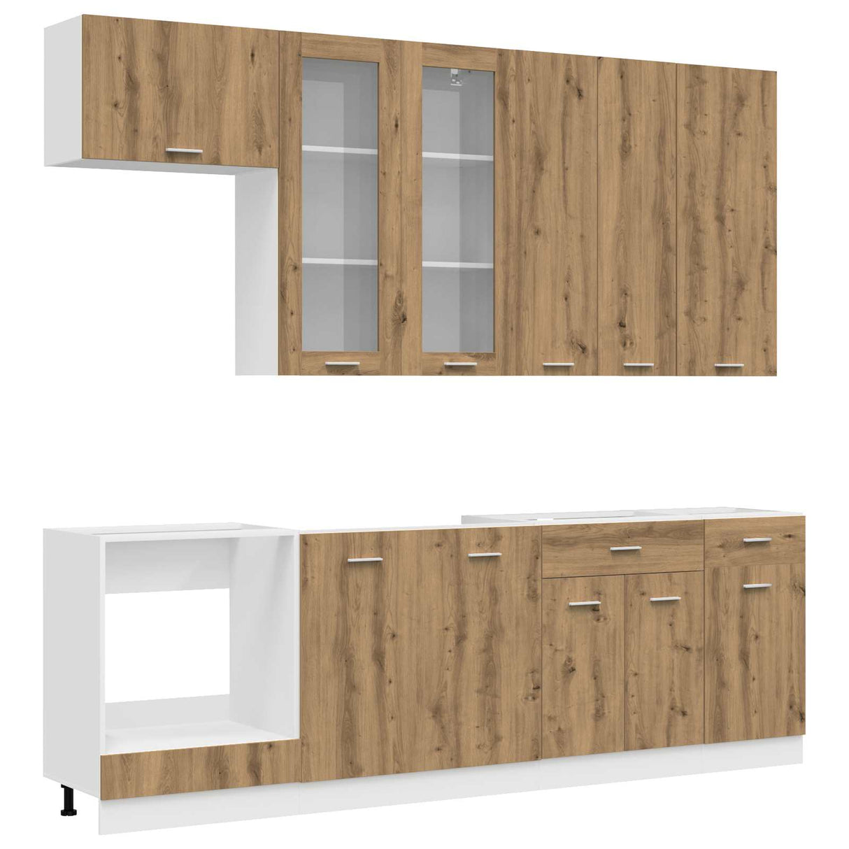 vidaXL Keukenblok LYON 8 pcs Wit Bewerkt hout