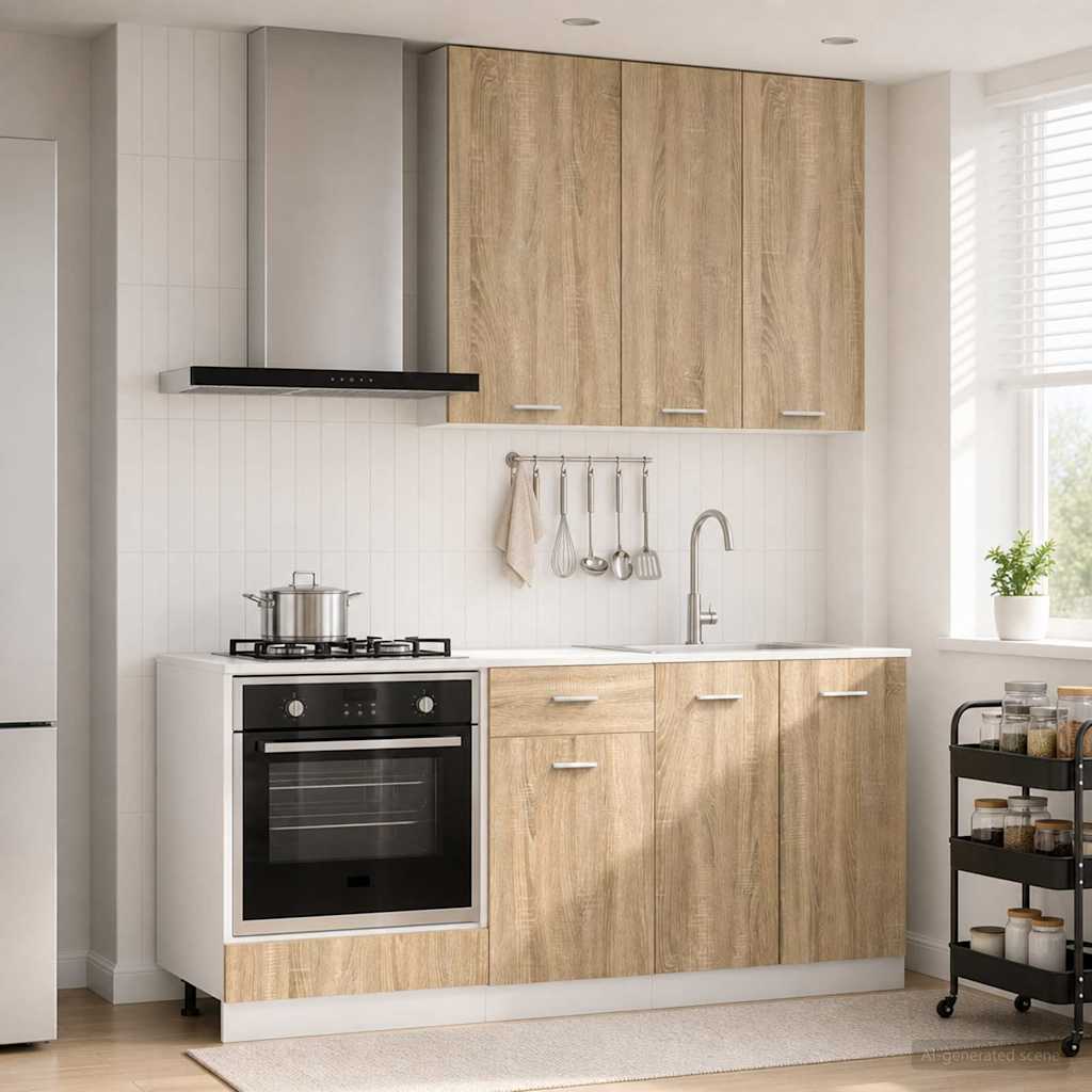 vidaXL Keukenblok LYON 5 pcs Wit Bewerkt hout