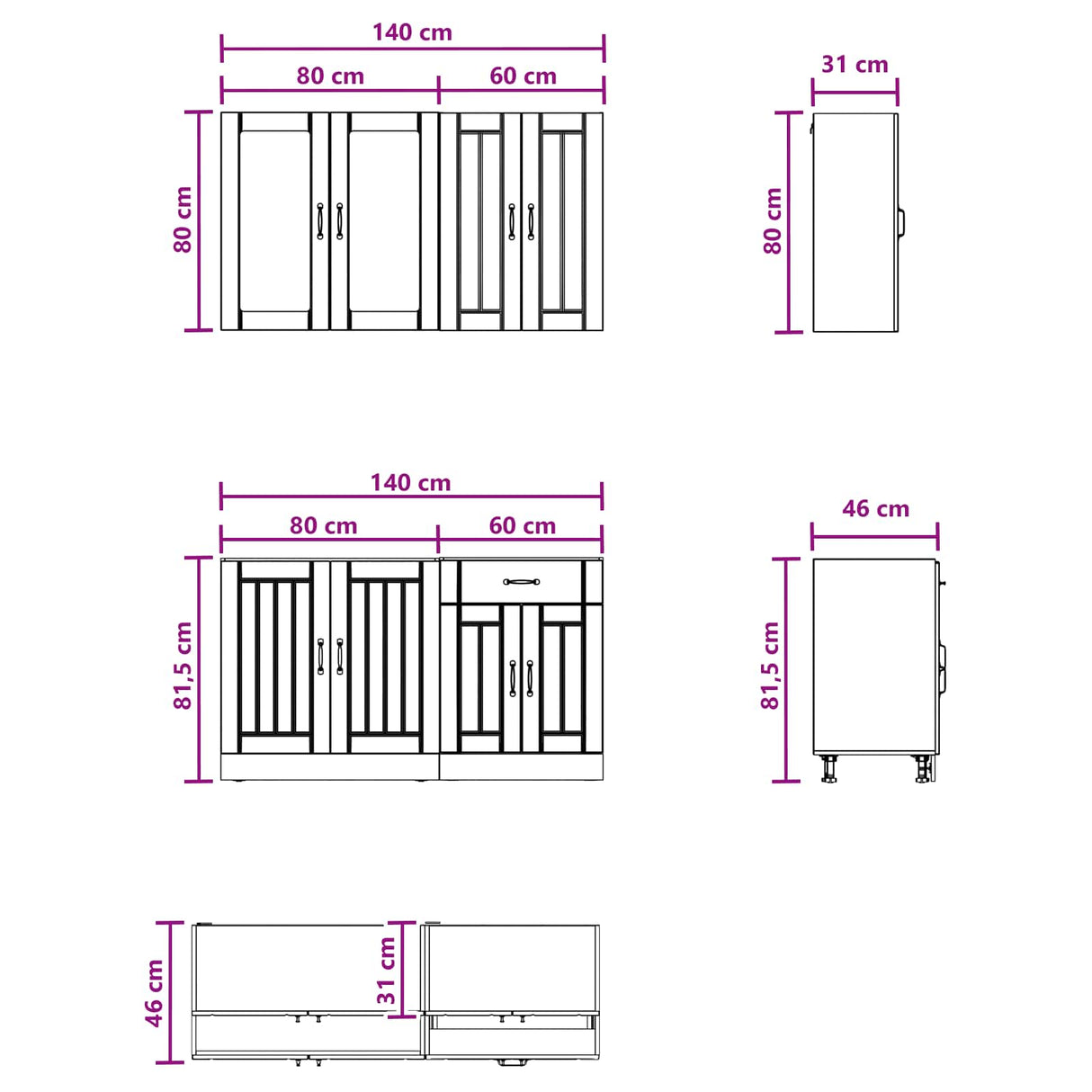 vidaXL Keukenblok LUCCA 4 pcs Wit Bewerkt hout