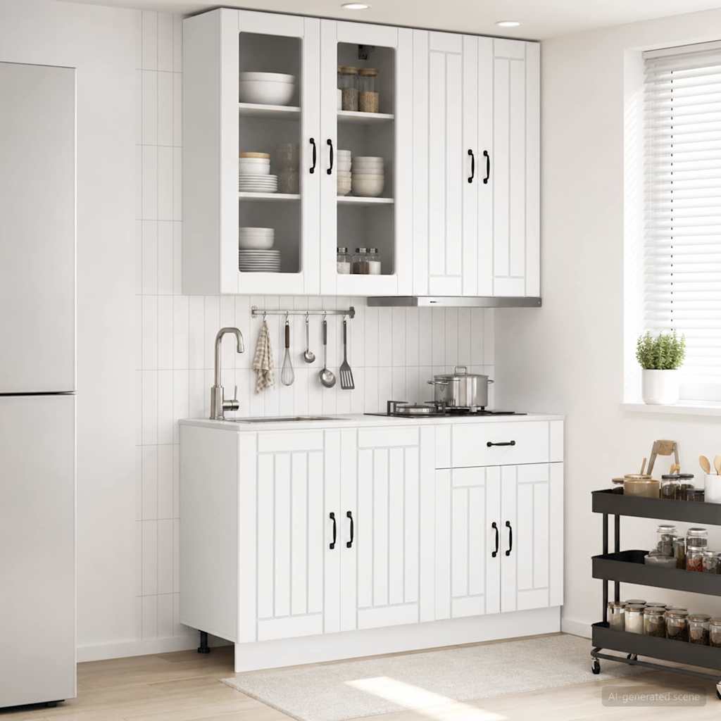 vidaXL Keukenblok LUCCA 4 pcs Wit Bewerkt hout