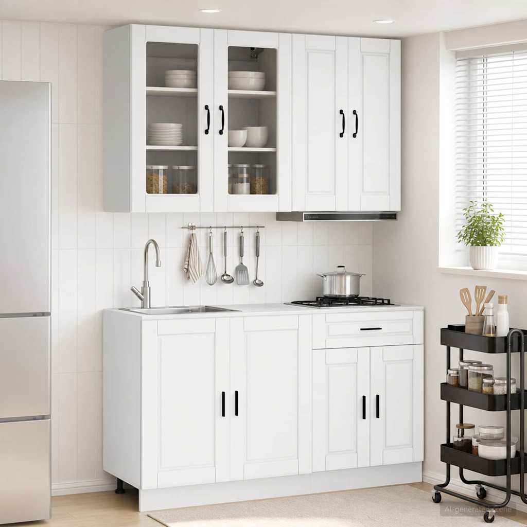 vidaXL Keukenblok PORTO 4 pcs Wit Bewerkt hout