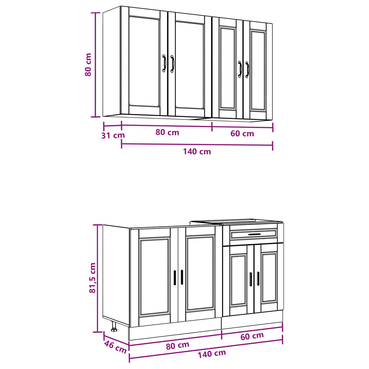vidaXL Keukenblok PORTO 4 pcs Wit Bewerkt hout