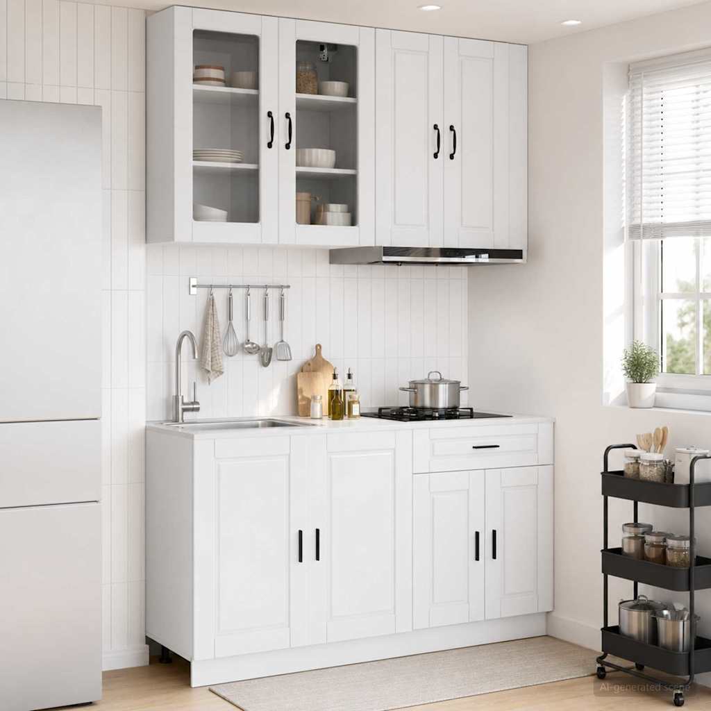 vidaXL Keukenblok PORTO 4 pcs Wit Bewerkt hout