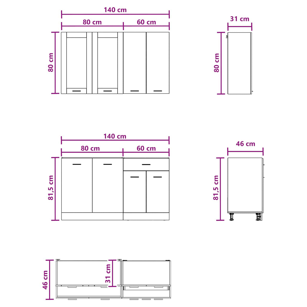 vidaXL Keukenblok LYON 4 pcs Wit Bewerkt hout