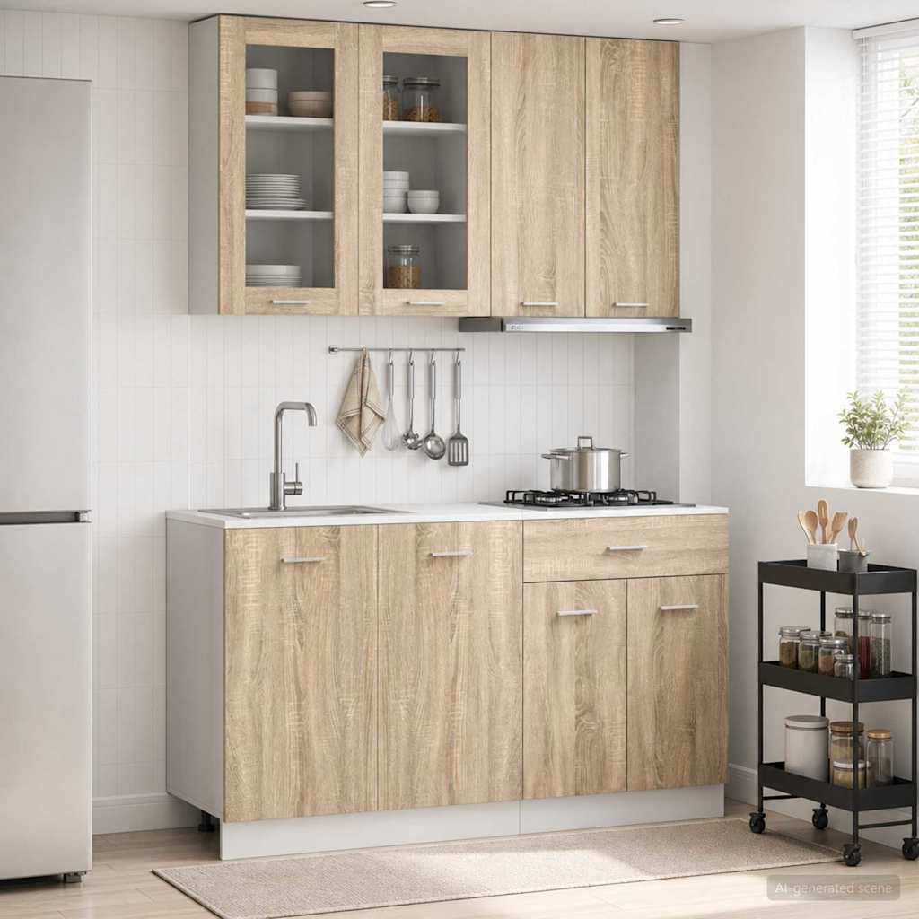 vidaXL Keukenblok LYON 4 pcs Wit Bewerkt hout
