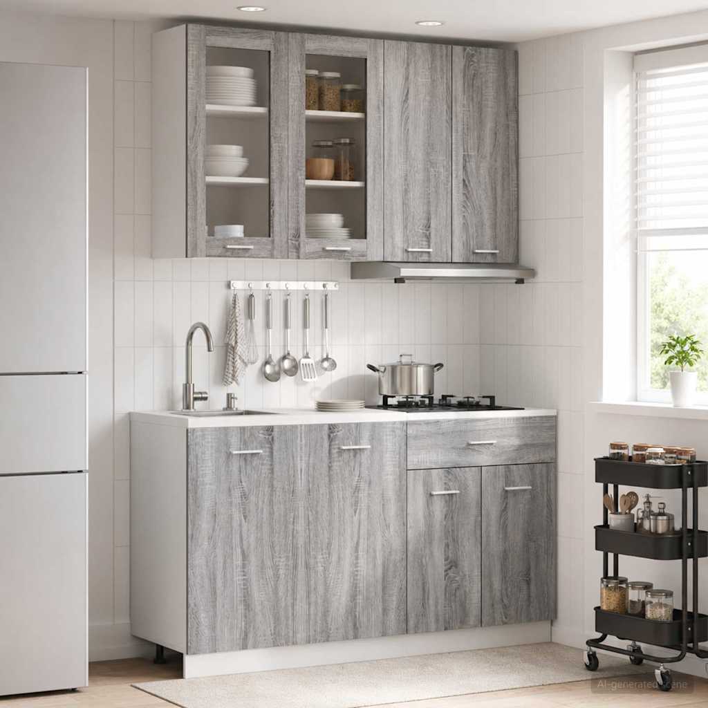 vidaXL Keukenblok LYON 4 pcs Wit Bewerkt hout