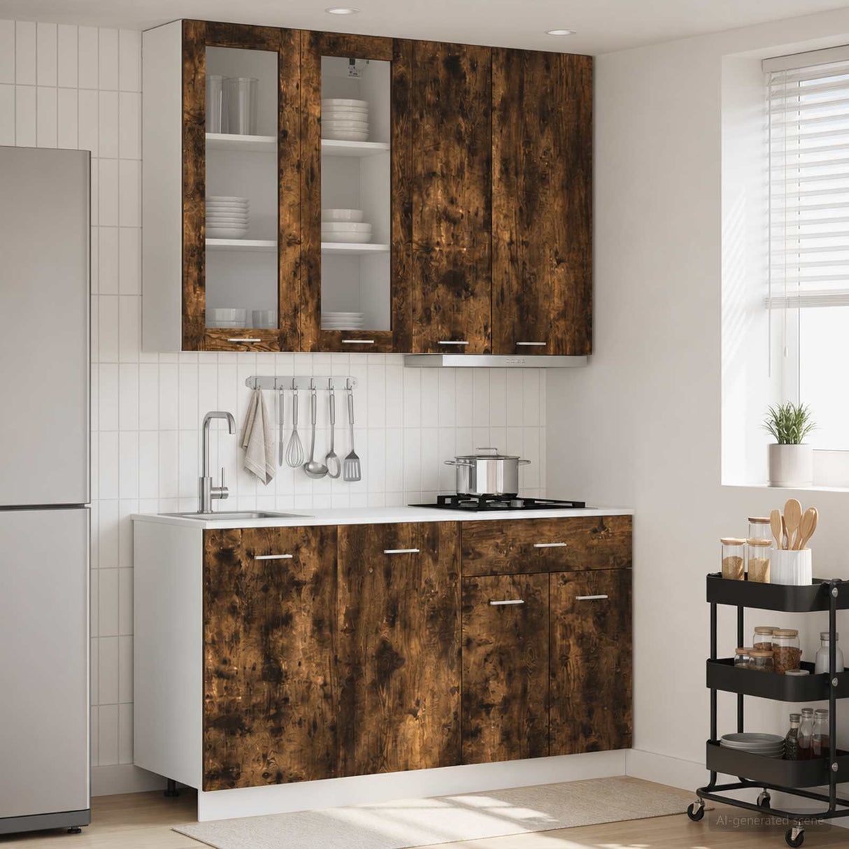 vidaXL Keukenblok LYON 4 pcs Wit Bewerkt hout