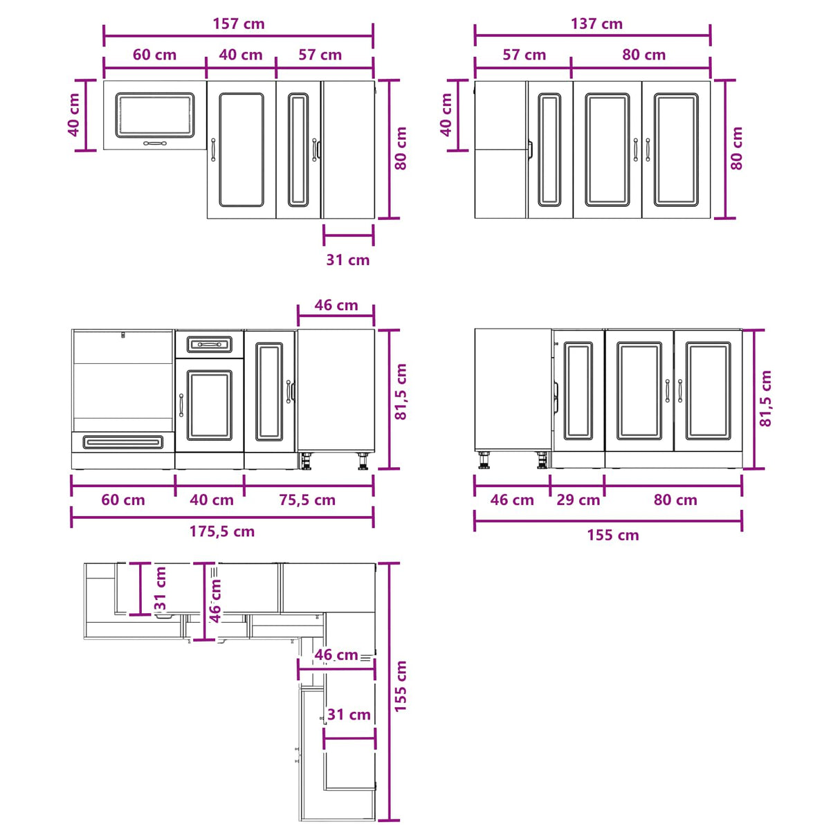 vidaXL Keukenblok KALMAR 8 pcs Wit Bewerkt hout