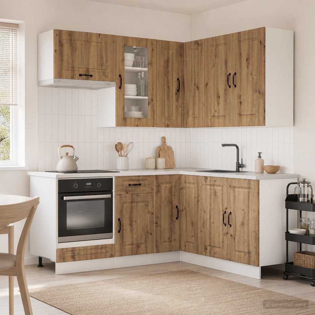 vidaXL Keukenblok KALMAR 8 pcs Wit Bewerkt hout