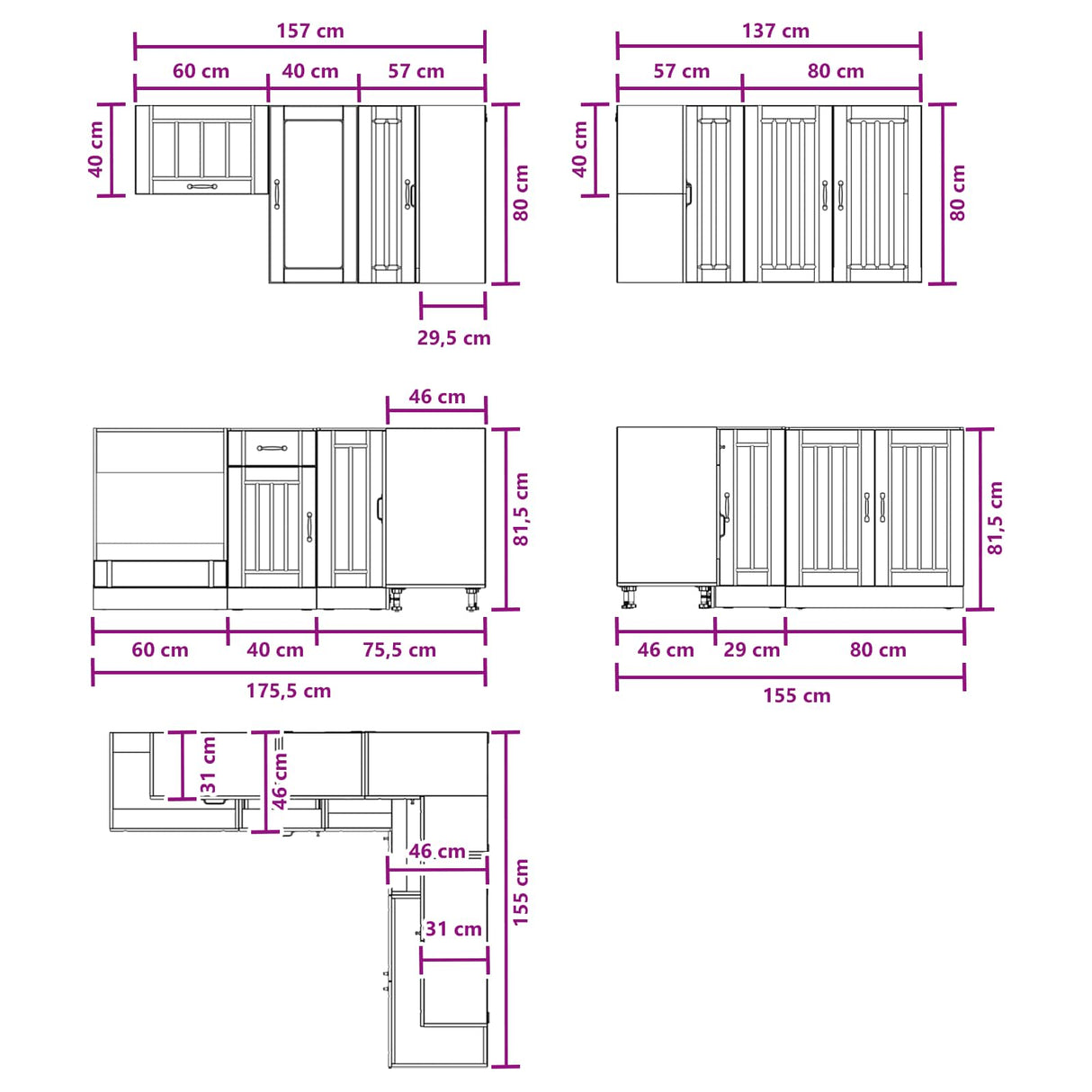 vidaXL Keukenblok LUCCA 8 pcs Wit Bewerkt hout