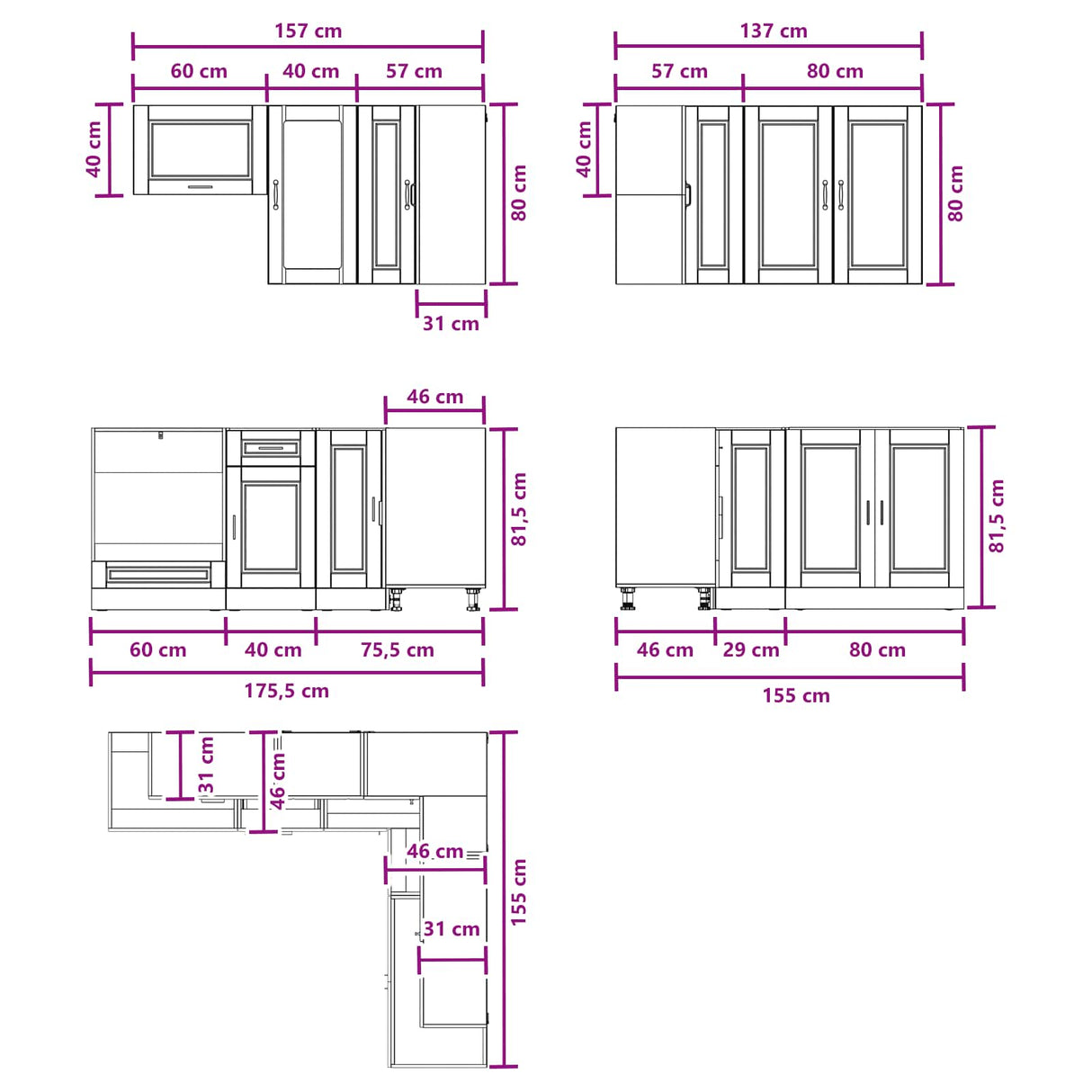 vidaXL Keukenblok PORTO 8 pcs Wit Bewerkt hout