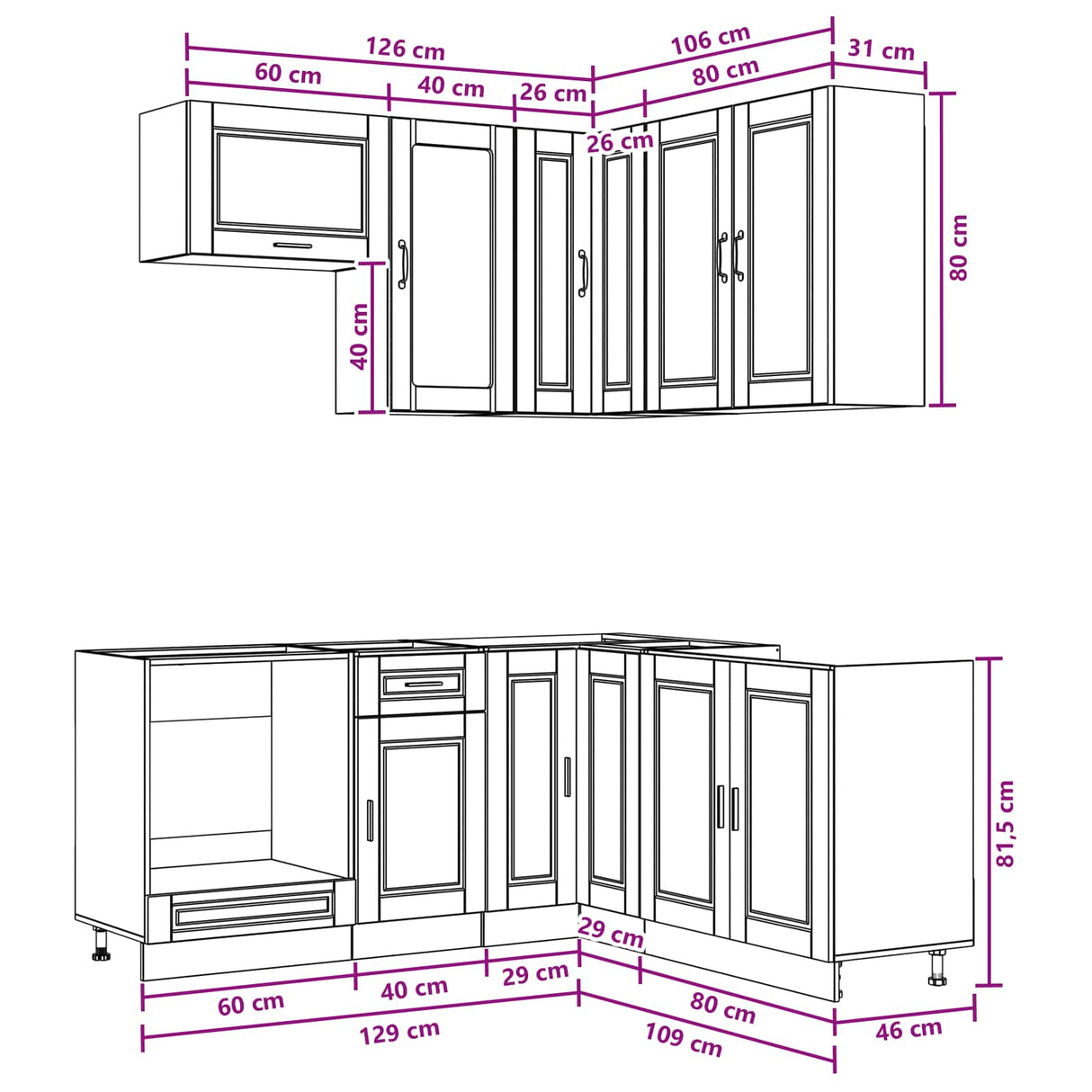vidaXL Keukenblok PORTO 8 pcs Wit Bewerkt hout