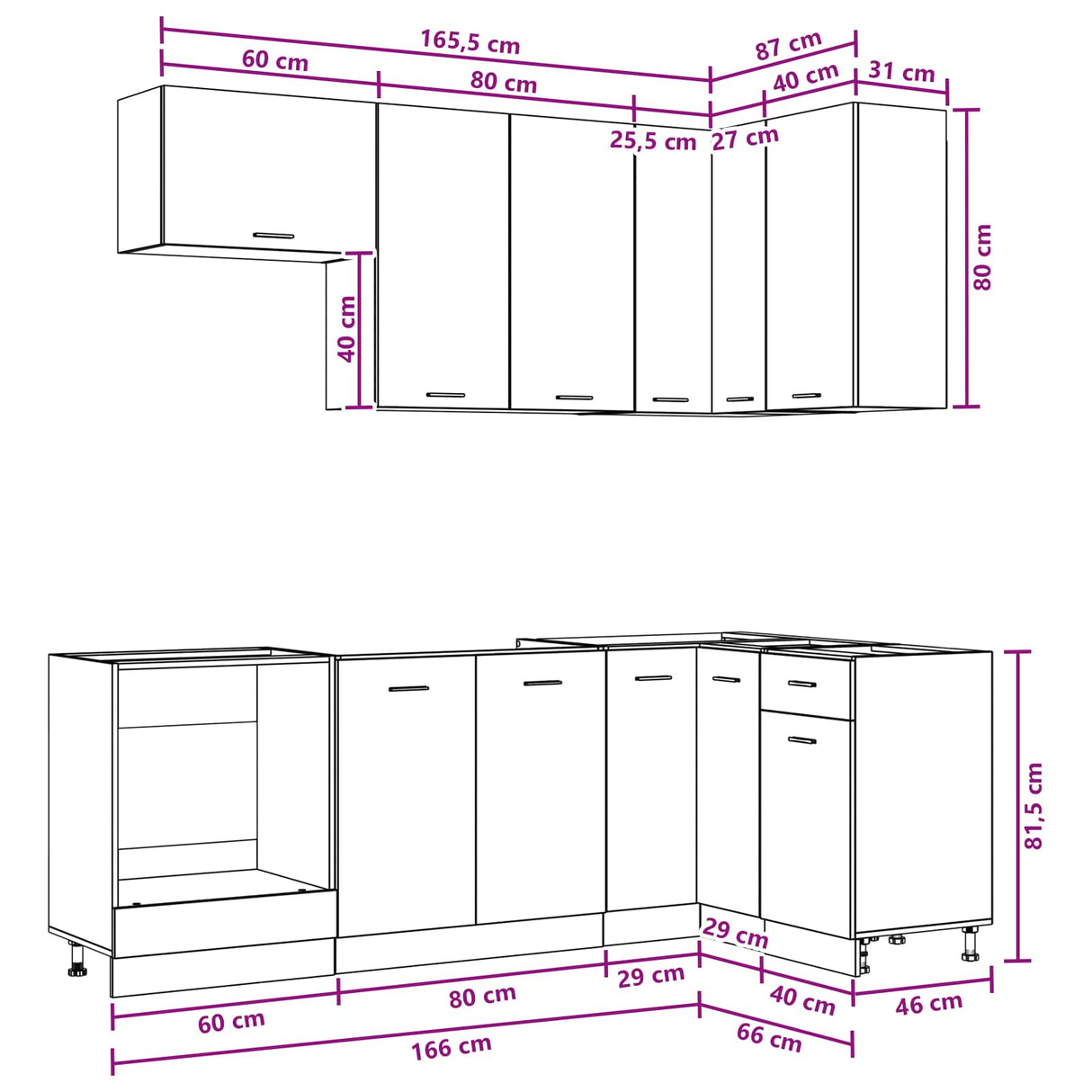 vidaXL Keukenblok LYON 8 pcs Wit Bewerkt hout