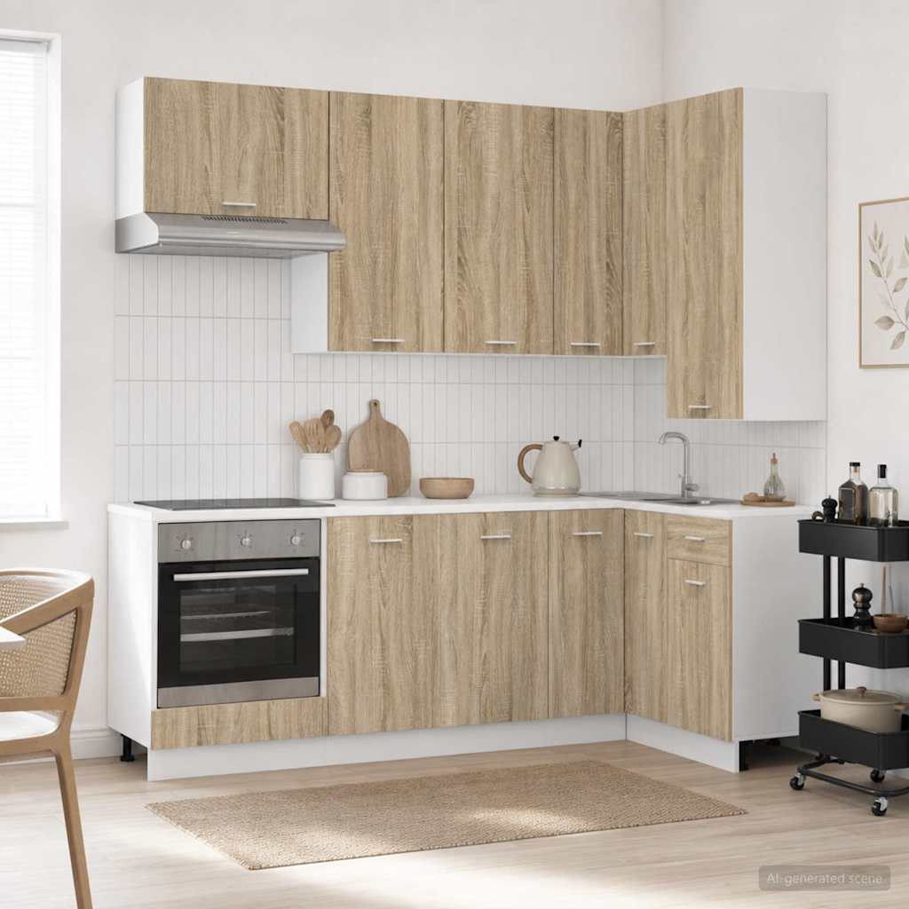 vidaXL Keukenblok LYON 8 pcs Wit Bewerkt hout