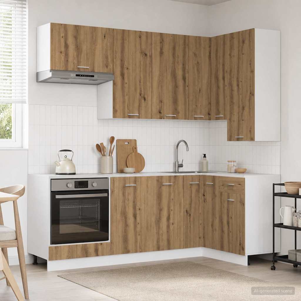 vidaXL Keukenblok LYON 8 pcs Wit Bewerkt hout