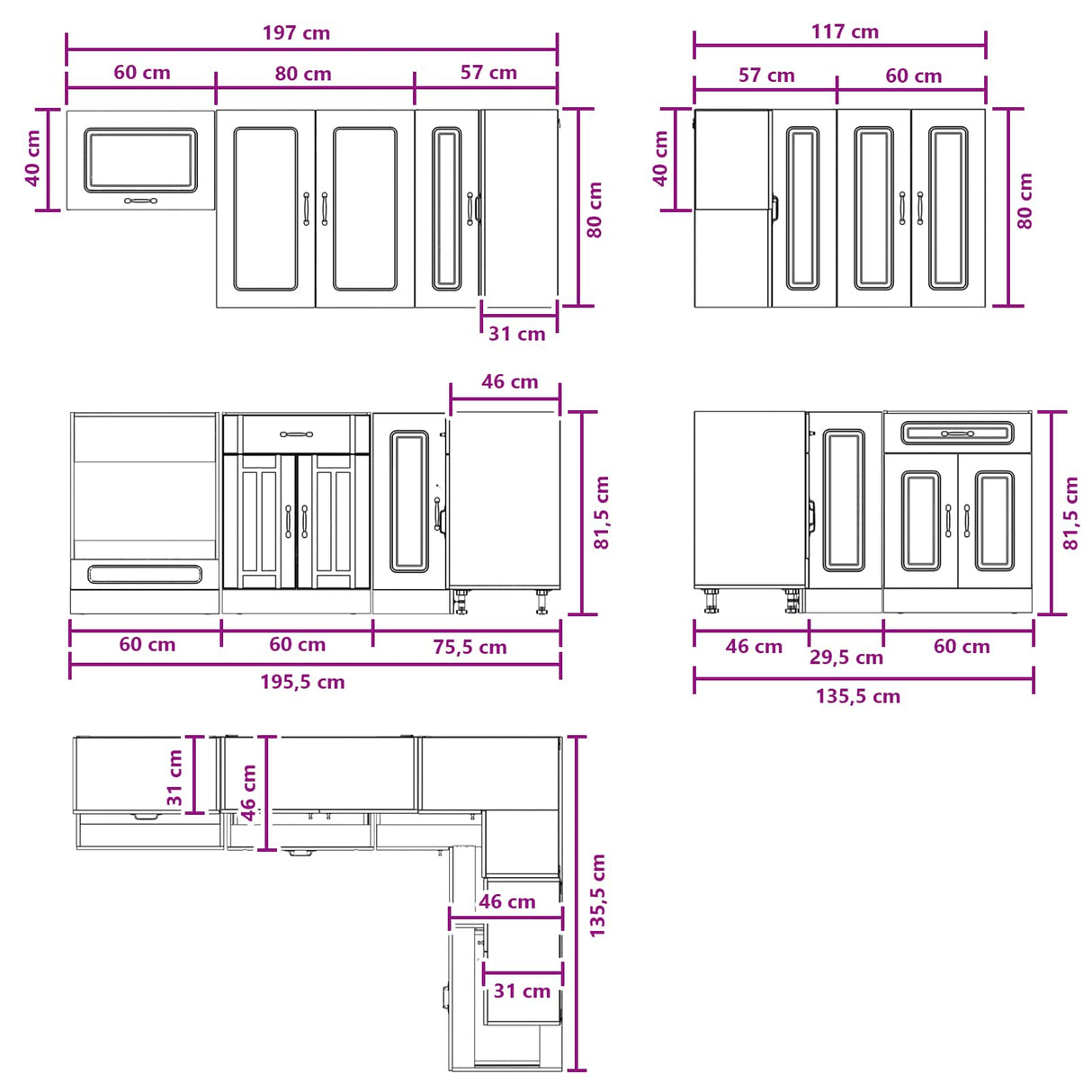 vidaXL Keukenblok KALMAR 8 pcs Wit Bewerkt hout