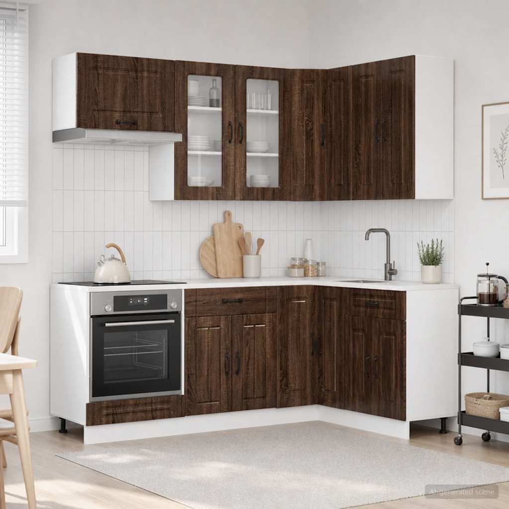 vidaXL Keukenblok KALMAR 8 pcs Wit Bewerkt hout
