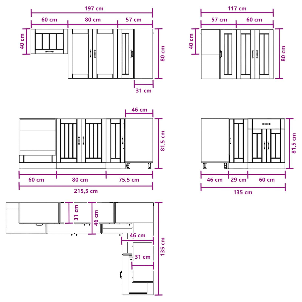 vidaXL Keukenblok LUCCA 8 pcs Wit Bewerkt hout