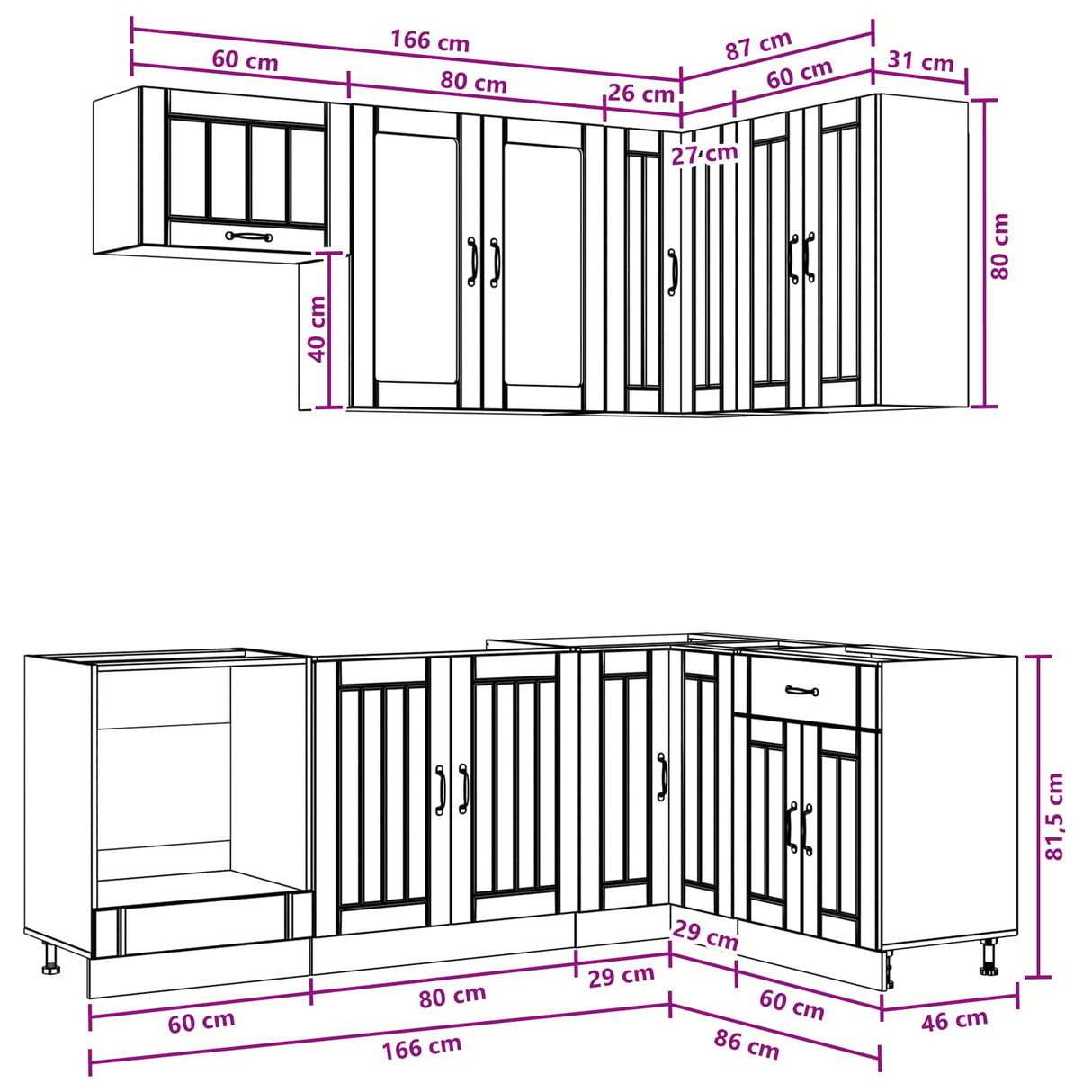 vidaXL Keukenblok LUCCA 8 pcs Wit Bewerkt hout