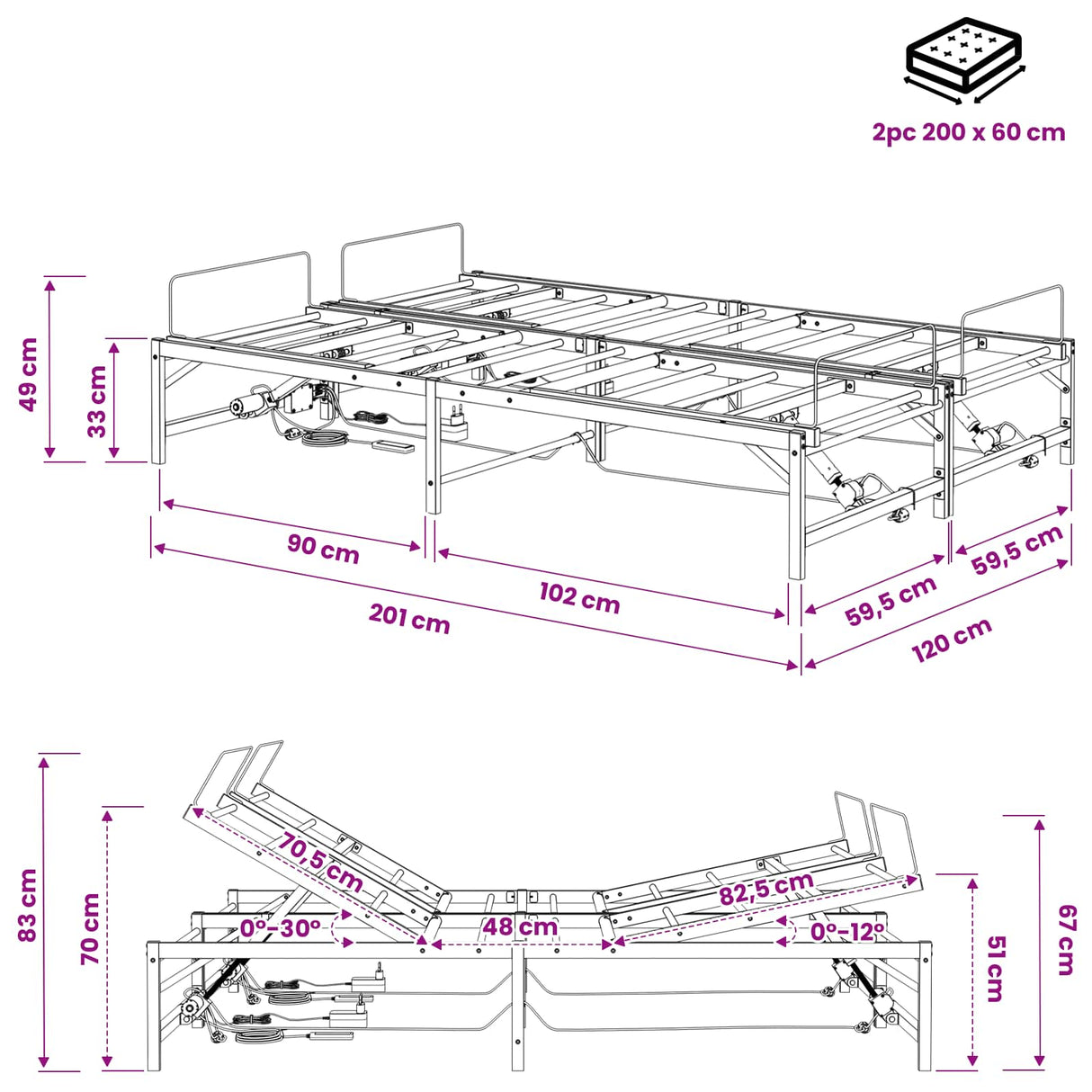 vidaXL Electric Adjustable Bed Frame Black 120 x 190 cm Steel