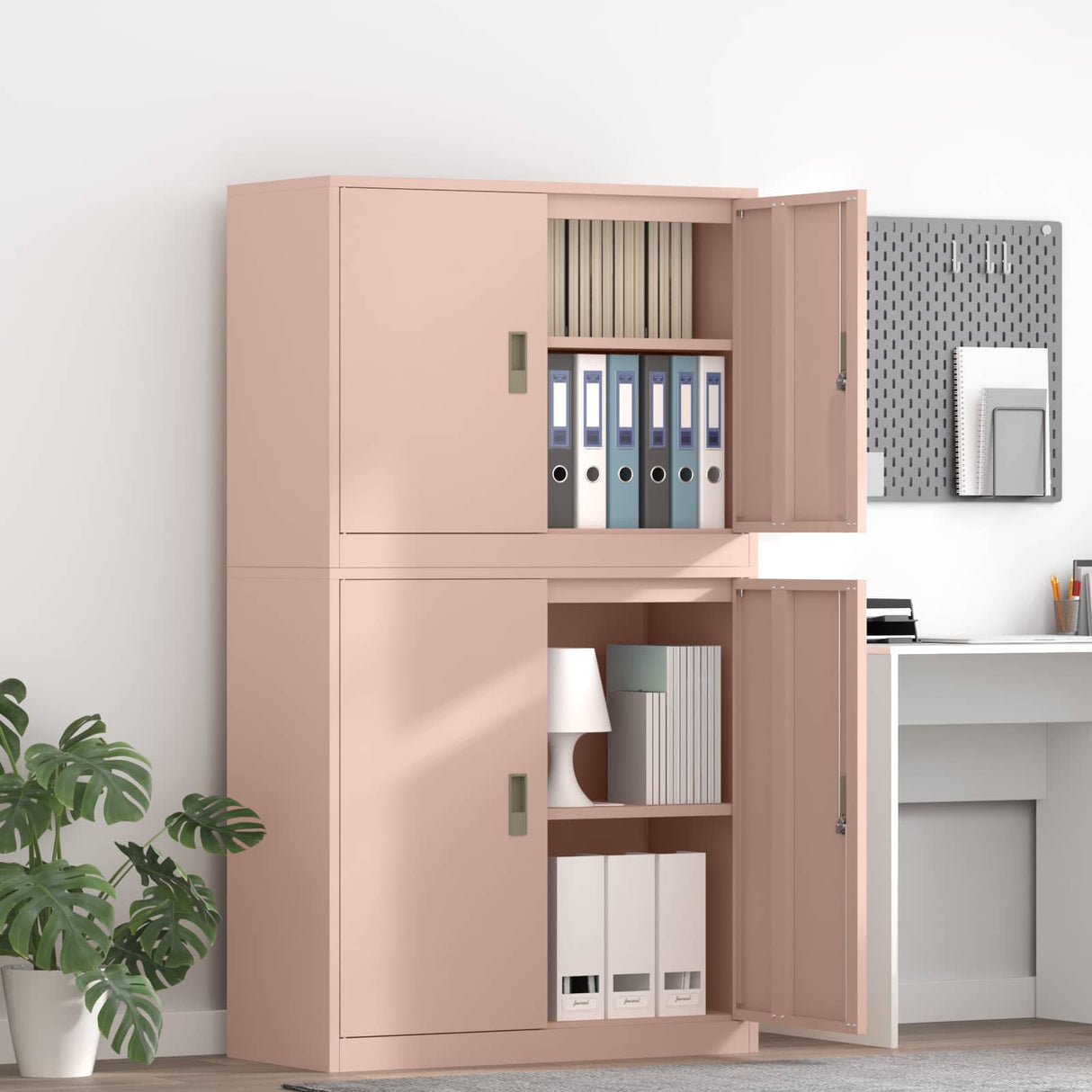 vidaXL Storage Cabinet 2 pcs Pink 90 x 40 x 160 cm Steel Lockable