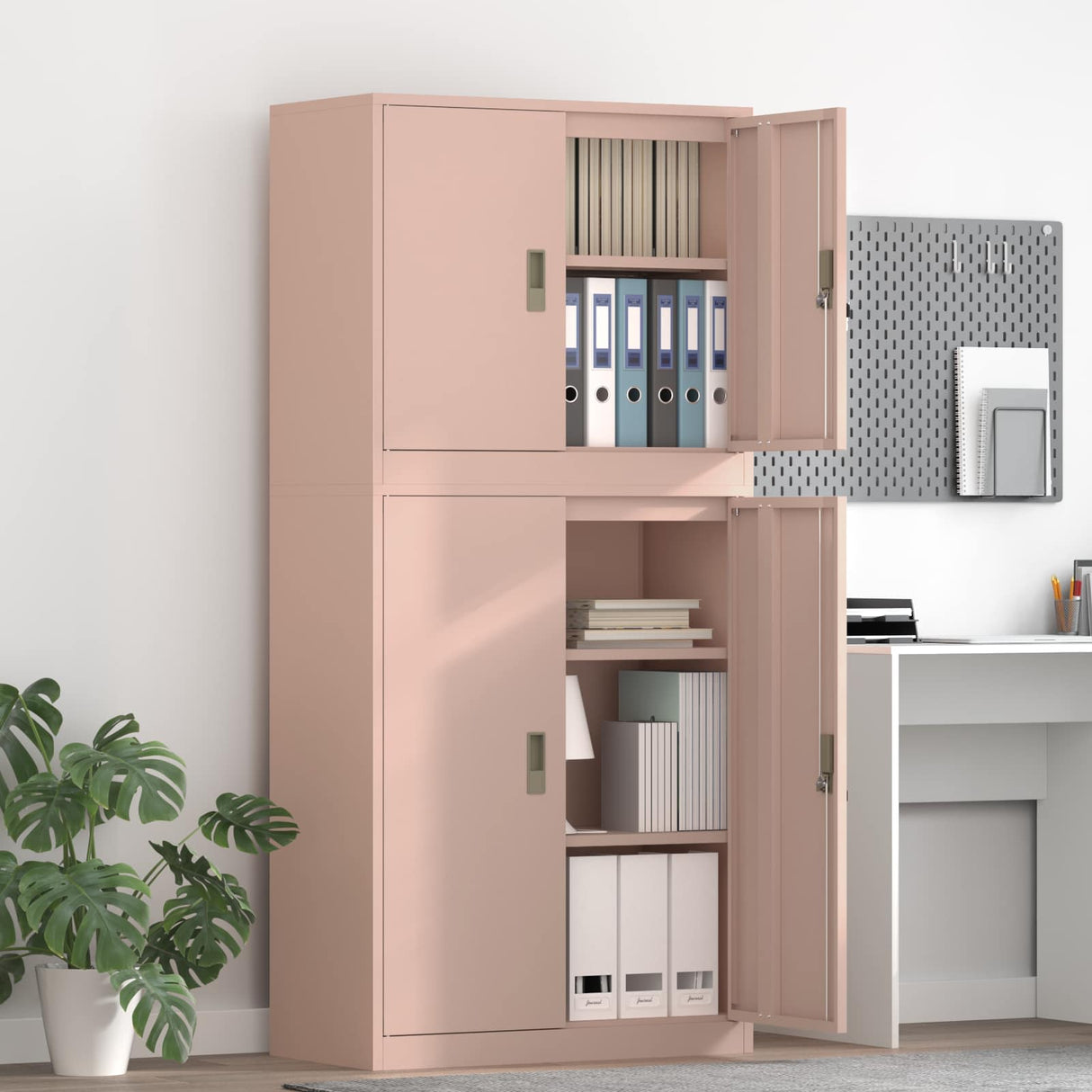 vidaXL Storage Cabinet 2 pcs Pink 90 x 40 x 160 cm Steel Lockable