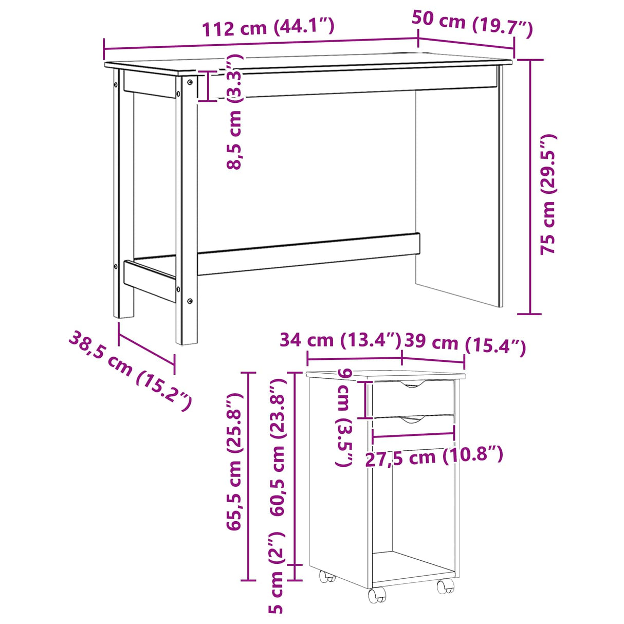 vidaXL Desk cabinet set 2 pcs Honey Brown Solid pine wood