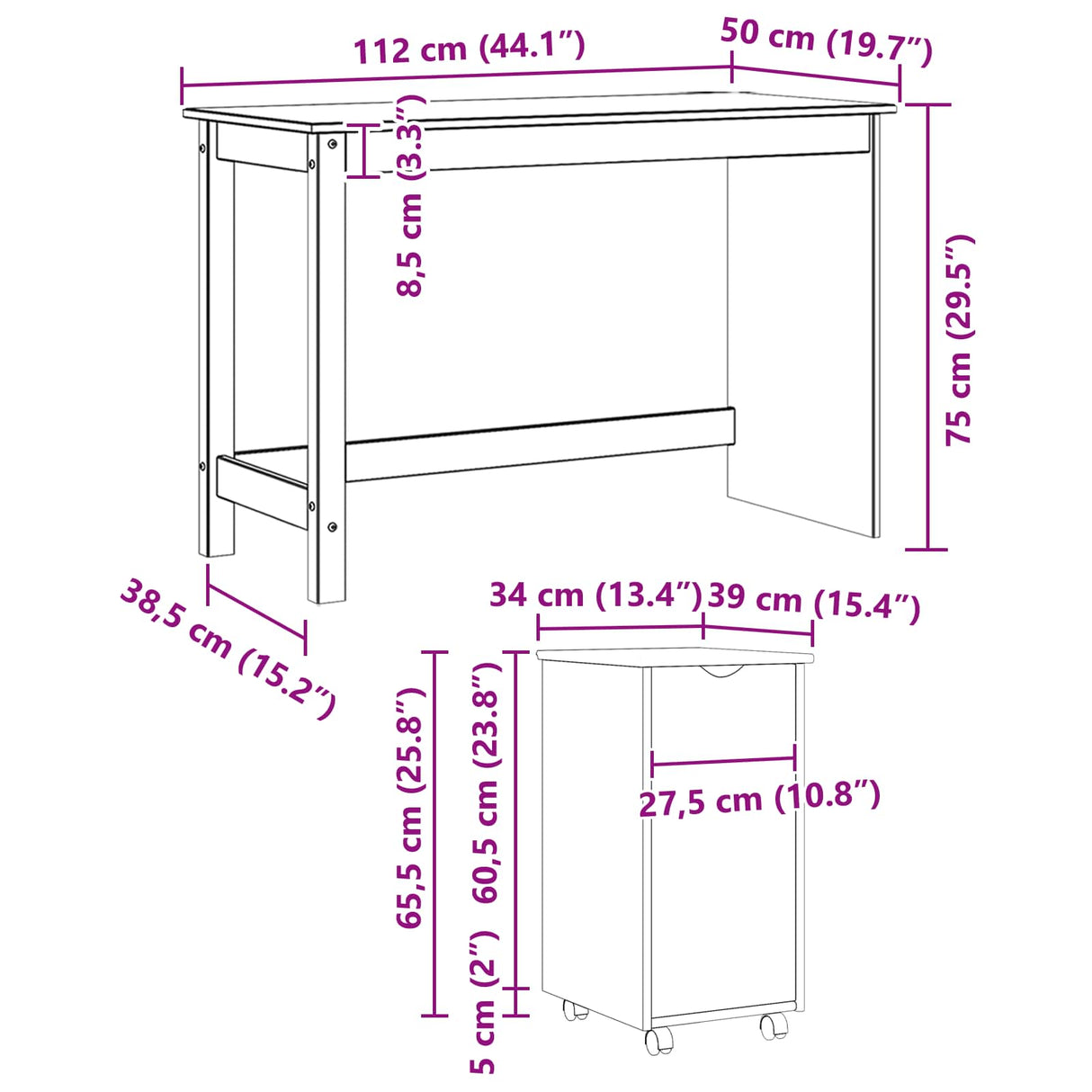 vidaXL Bureau kast set 2 st HoningBruin Massief grenenhout