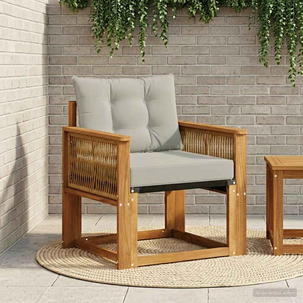 vidaXL Buitensofa Massief Acaciahout en Textilene Natuurlijk en Crème