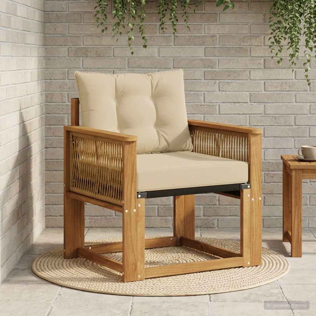vidaXL Buitensofa Massief Acaciahout en Textilene Natuurlijk en Crème