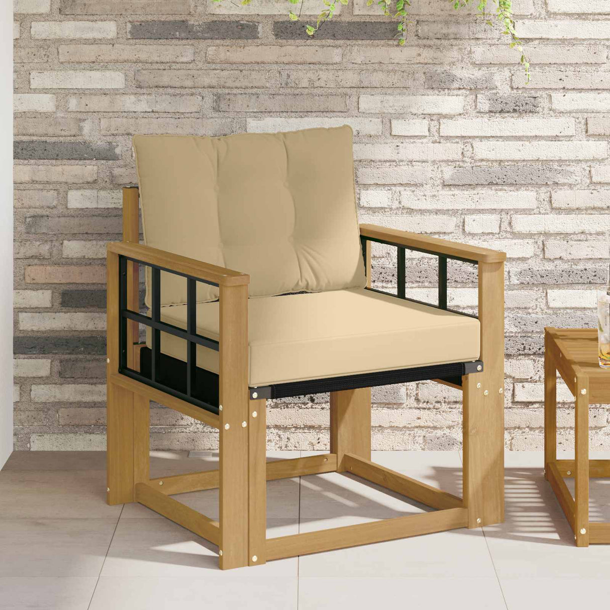 vidaXL Buitensofa Massief Acaciahout en Textilene Natuurlijk en Crème