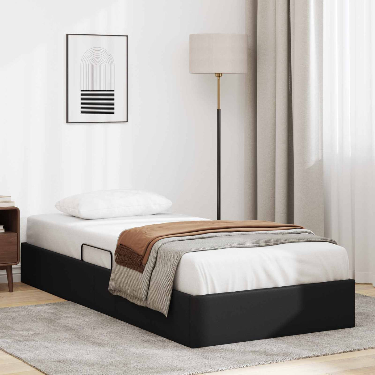 vidaXL Ottoman Bed Frame with Storage Black 90 x 190 cm Faux Leather
