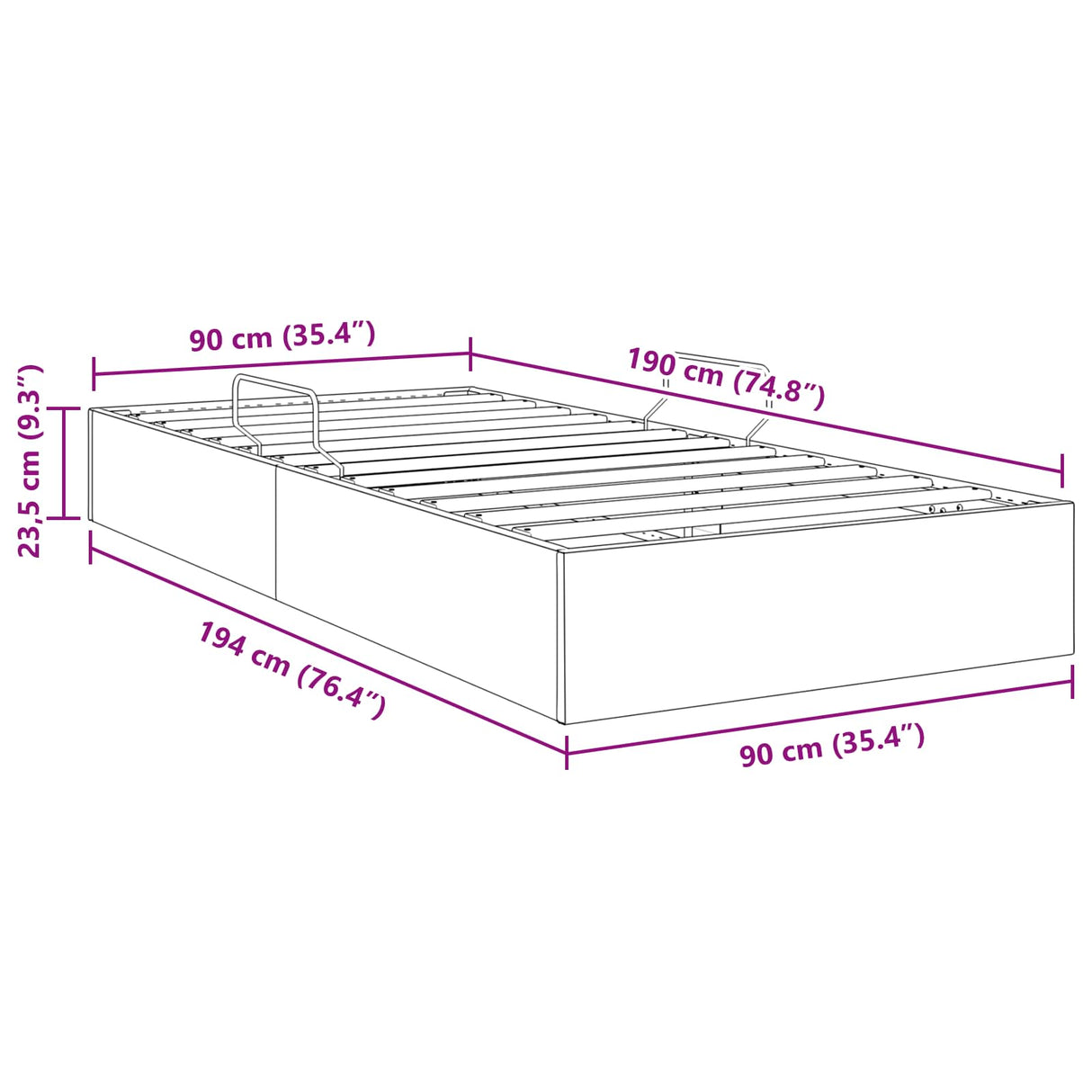 vidaXL Ottoman Bed Frame with Storage Black 90 x 190 cm Faux Leather
