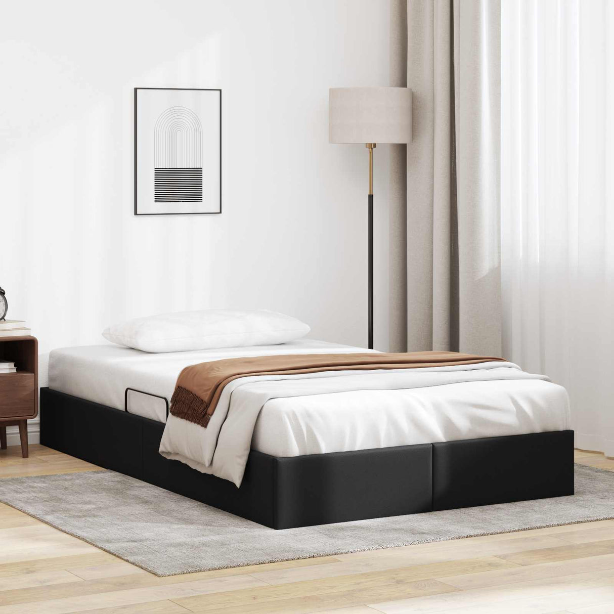 vidaXL Ottoman Bed Frame with Storage Black 90 x 190 cm Faux Leather