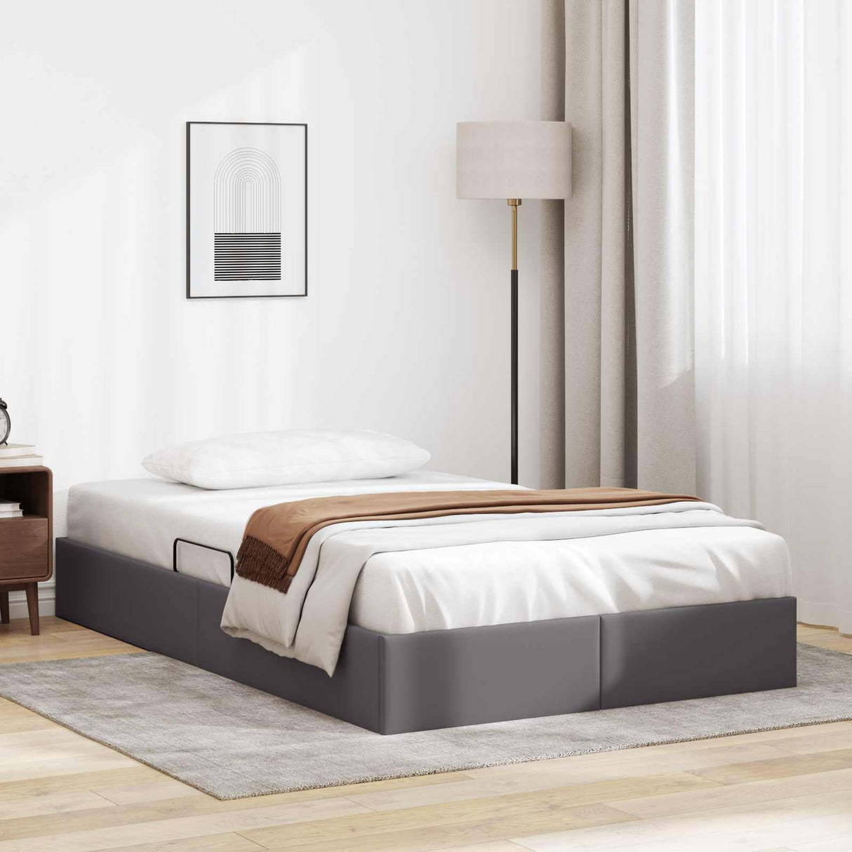 vidaXL Ottoman Bed Frame with Storage Black 90 x 190 cm Faux Leather
