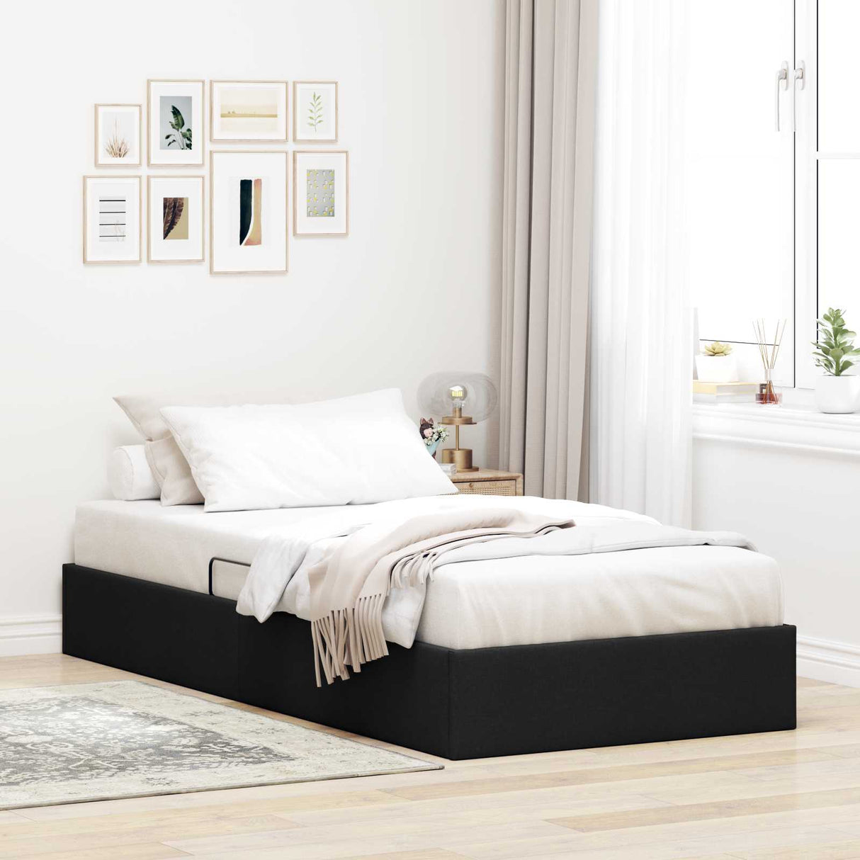 vidaXL Ottoman Bedframe met opslag Lichtgrijs 90 x 190 cm Stof
