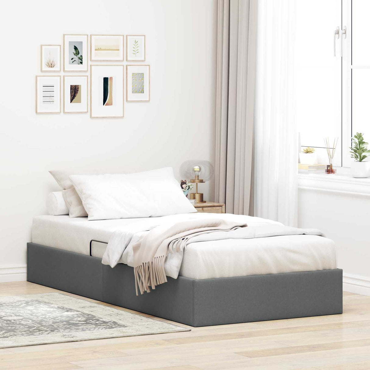 vidaXL Ottoman Bedframe met opslag Lichtgrijs 90 x 190 cm Stof