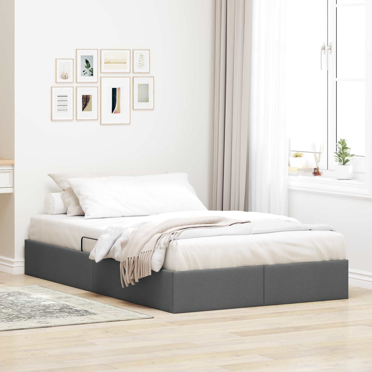 vidaXL Ottoman Bedframe met opslag Lichtgrijs 90 x 190 cm Stof