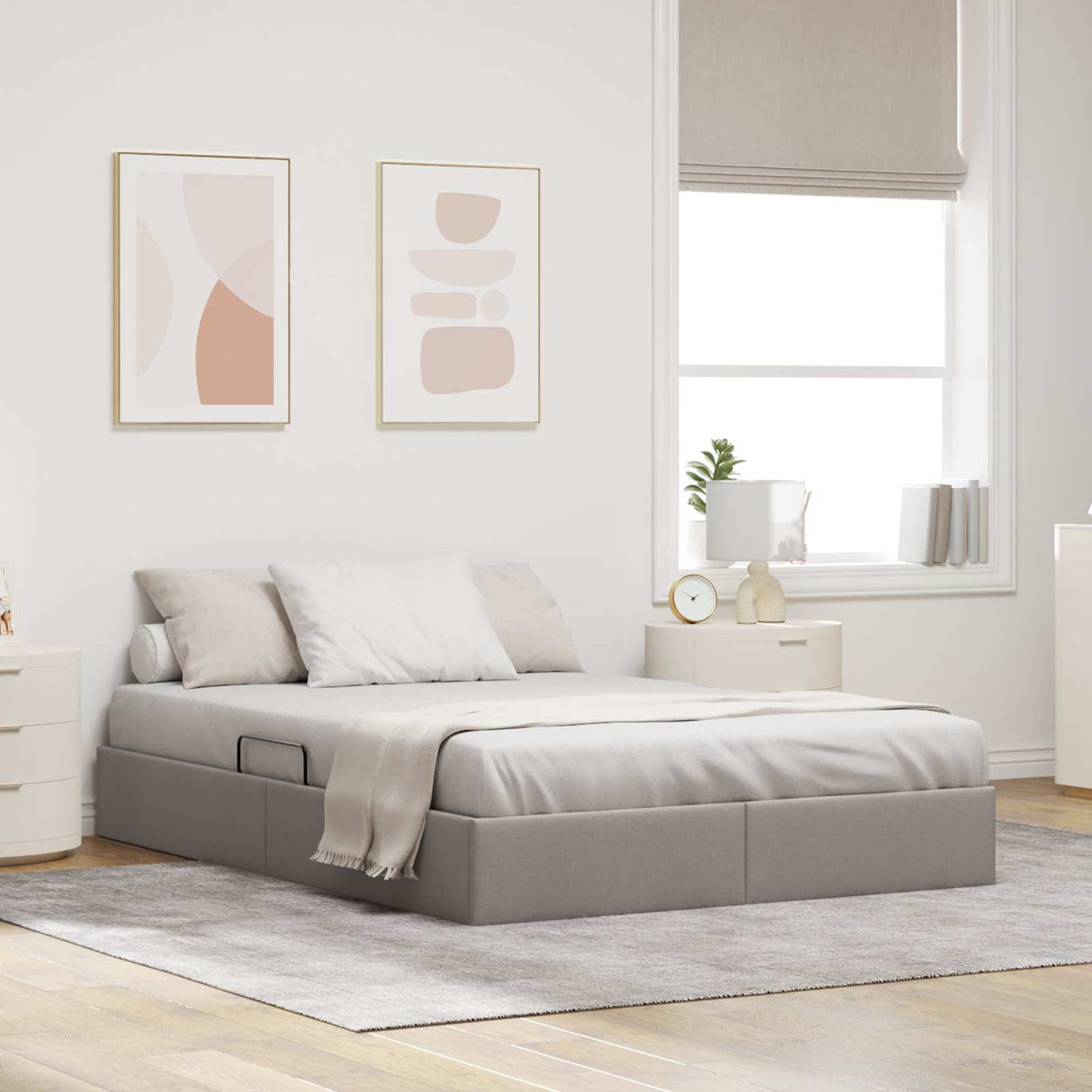 vidaXL Ottoman Bedframe met opslag Lichtgrijs 90 x 190 cm Stof